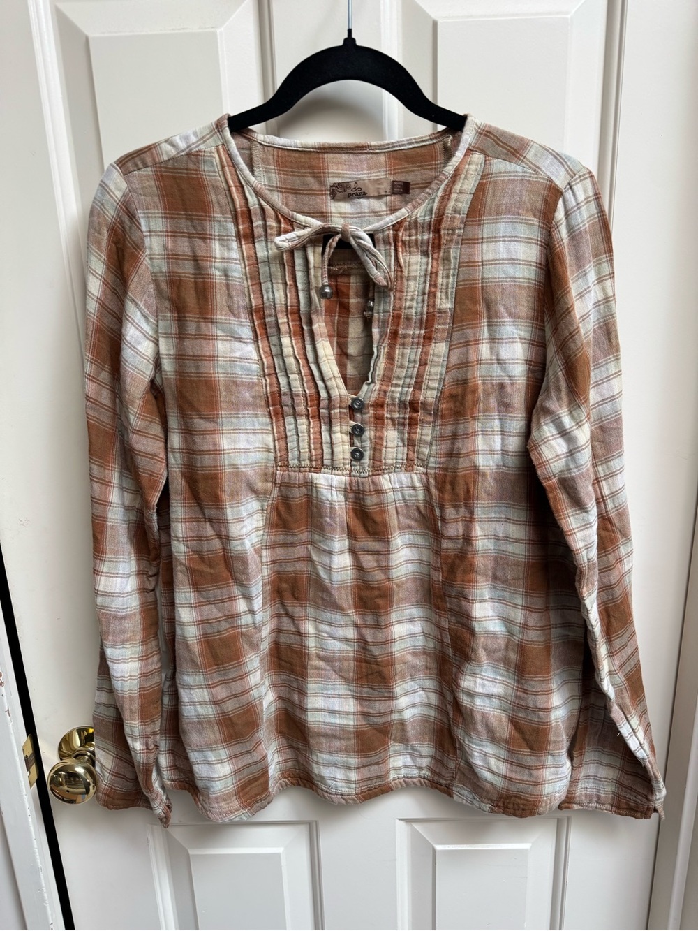 Prana Plaid Tie-Neck Tunic